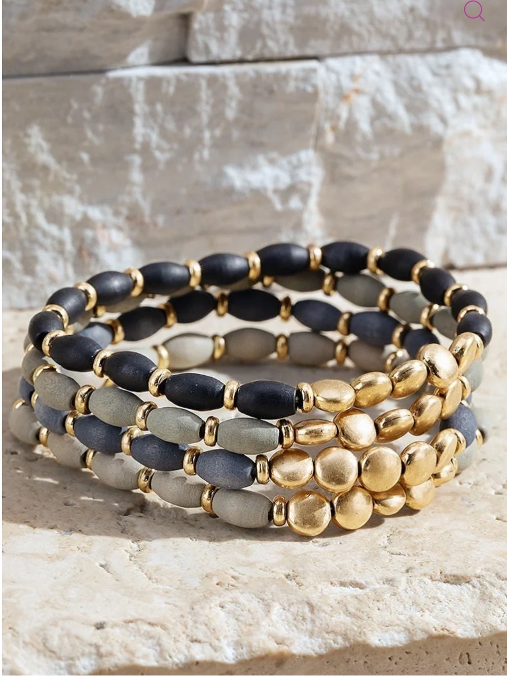 Plunder Matte Black, Gray & Gold Stacked Bead Coil Bracelets